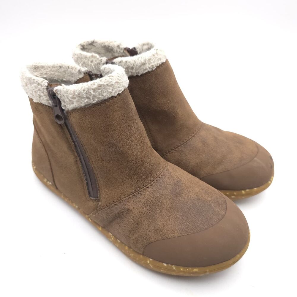 LIVIE & LUCA Kids Girls Boots 2 Youth Brown Fleece Lined Zip Minimalist Shoes